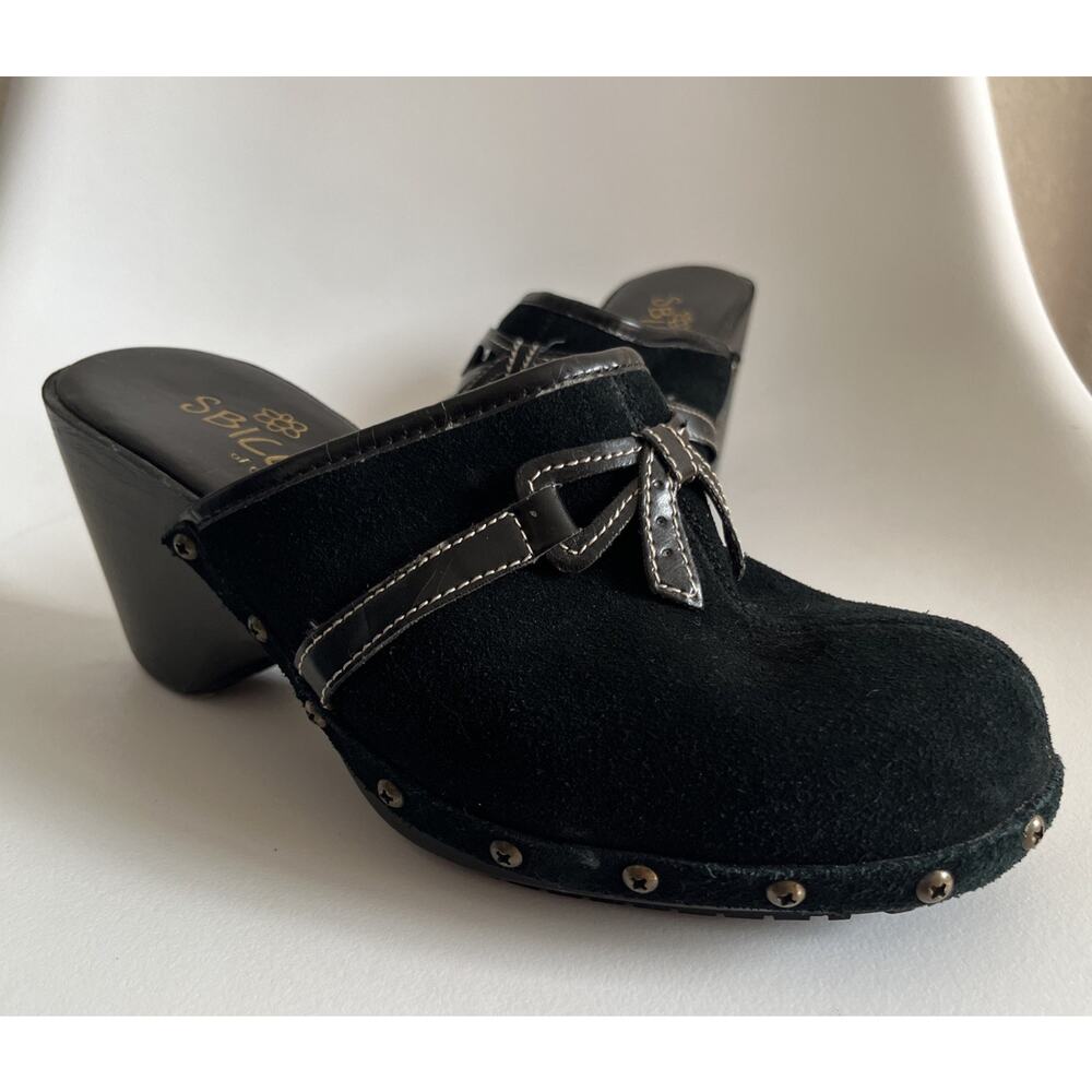 Y2K VTG ? Sbicca of California Black Suede Bow Clogs Women’s 6.5 M - Picture 1 of 14